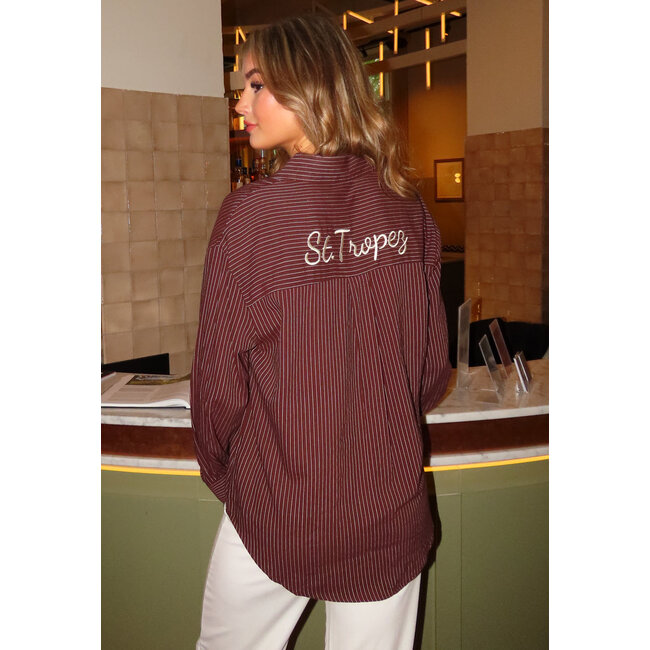 Braun gestreifte Bluse mit St. Tropez-Stickerei