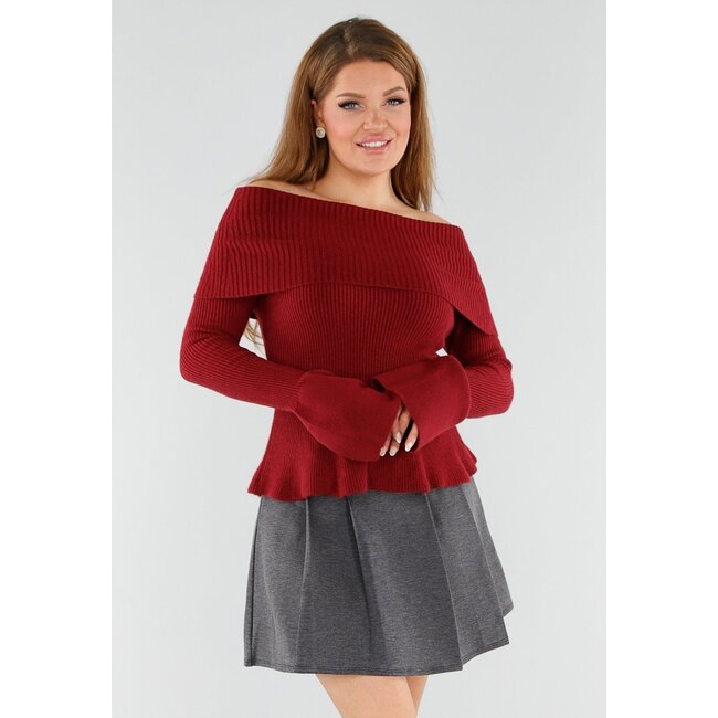 Roter Off-Shoulder-Pullover