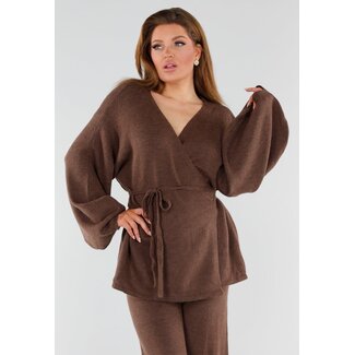 Braunes Strickset Weite Hose