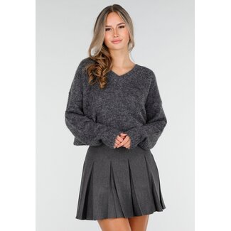 Dunkelgrauer Stretch-Pullover mit V-Ausschnitt