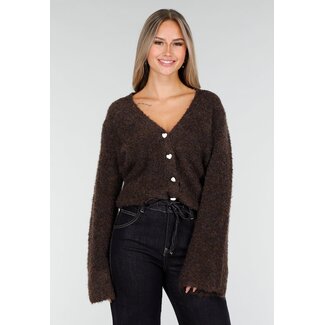 Dark Brown Cardigan with Heart Buttons