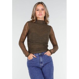 Khaki-farbenes Stretch-Oberteil mit Spitze