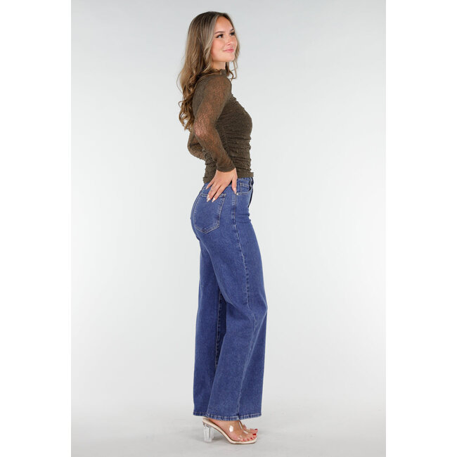 Khakifarbenes Top aus durchsichtiger Spitze mit Drapierungseffekt