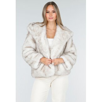 Kunstfelljacke Beige Kurz