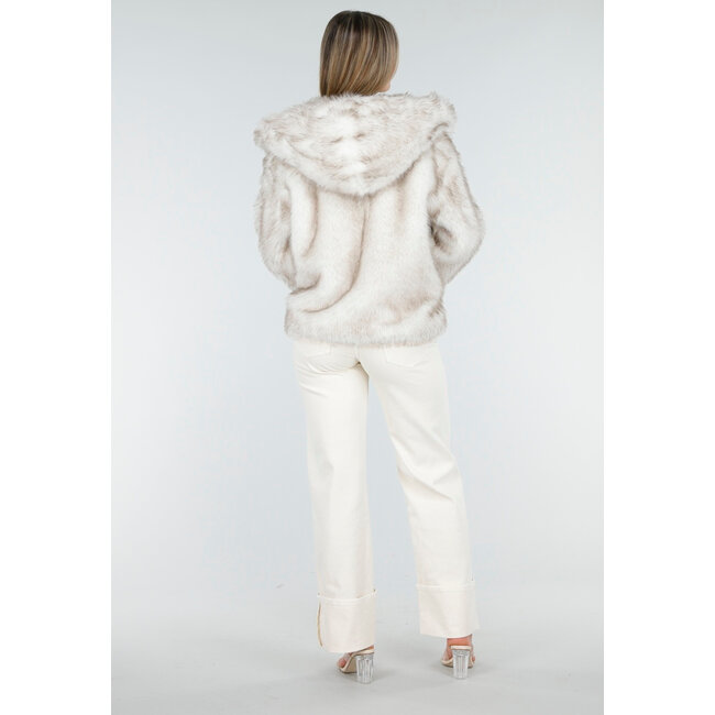 Beige Kunstfelljacke mit Kapuze