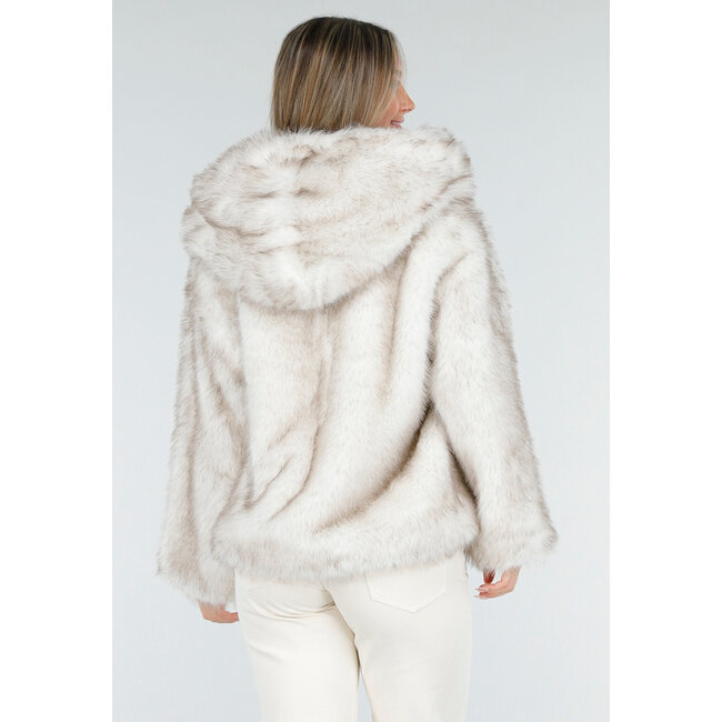 Beige Kunstfelljacke mit Kapuze