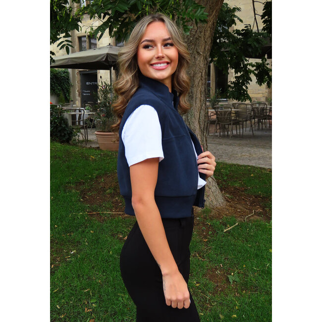 Sleeveless Cardigan in Dark Blue with High Collar