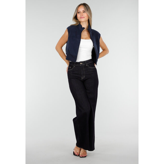 Sleeveless Cardigan in Dark Blue with High Collar