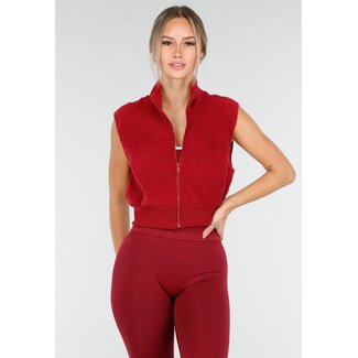 Bordeauxrote Weste mit Reißverschluss und Taschendetails