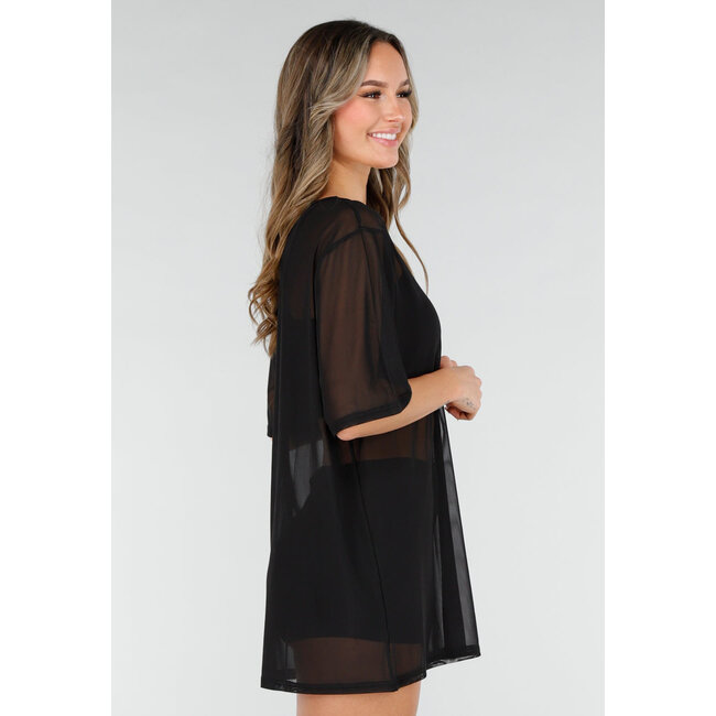 Schwarzes, durchsichtiges Cover-up-T-Shirt mit Stretch