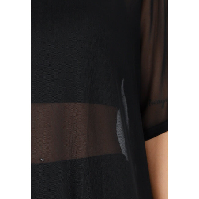 Schwarzes, durchsichtiges Cover-up-T-Shirt mit Stretch