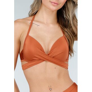 Braunes Push-up-Bikini-Oberteil mit Wickelausschnitt