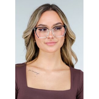 Transparente Brille mit schwarzem Rahmen