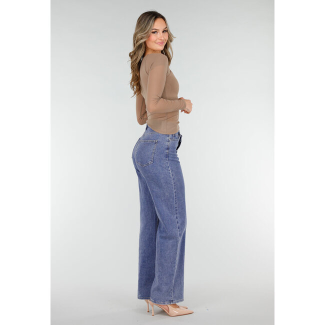 Braunes asymmetrisches Mesh-Oberteil mit langen Ärmeln und Polstern