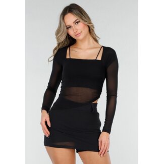 Schwarzes Mesh-Sporttop mit Polstern