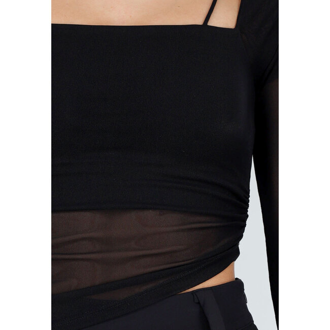 Schwarzes Mesh-Oberteil mit integrierten Polstern und Stretch