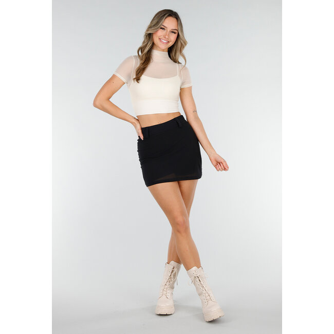 Beiges Mesh-Oberteil mit integrierten Polstern und Stretch