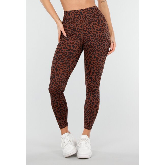 Braune Sportleggings mit hoher Taille und Leopardenmuster