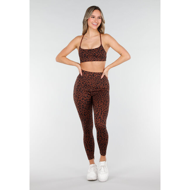 Braune Sportleggings mit hoher Taille und Leopardenmuster