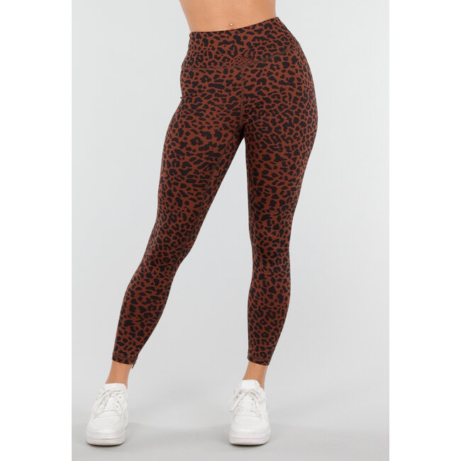 Braune Sportleggings mit hoher Taille und Leopardenmuster