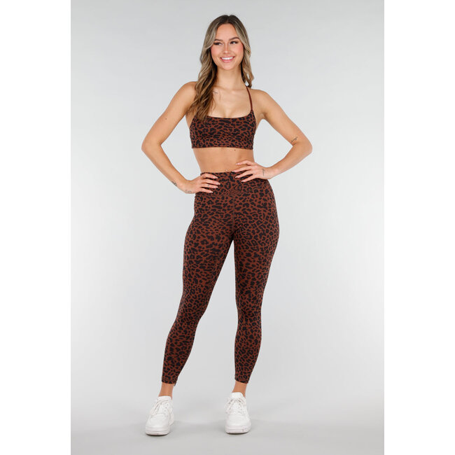 Braune Sportleggings mit hoher Taille und Leopardenmuster