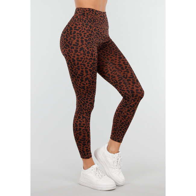 Braune Sportleggings mit hoher Taille und Leopardenmuster