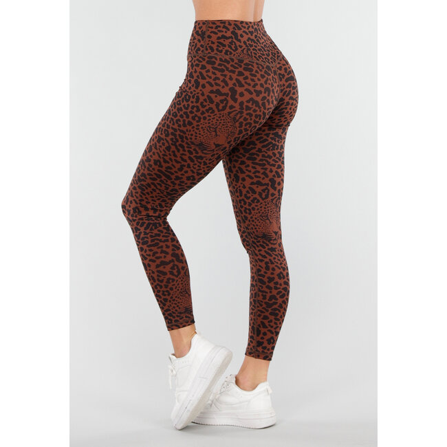 Braune Sportleggings mit hoher Taille und Leopardenmuster