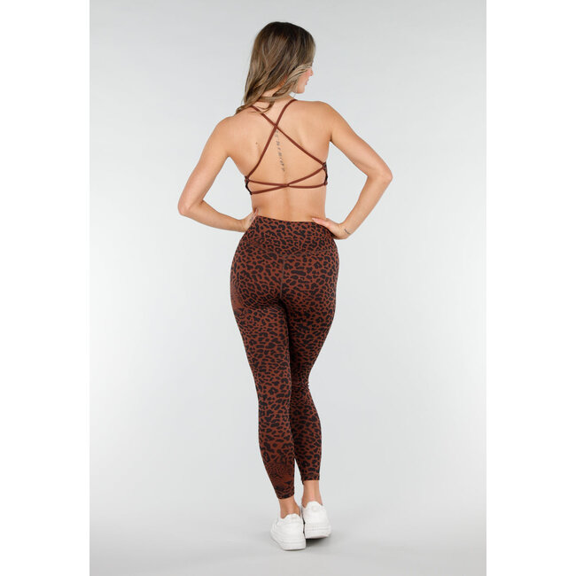 Braune Sportleggings mit hoher Taille und Leopardenmuster