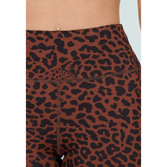 Braune Sportleggings mit hoher Taille und Leopardenmuster
