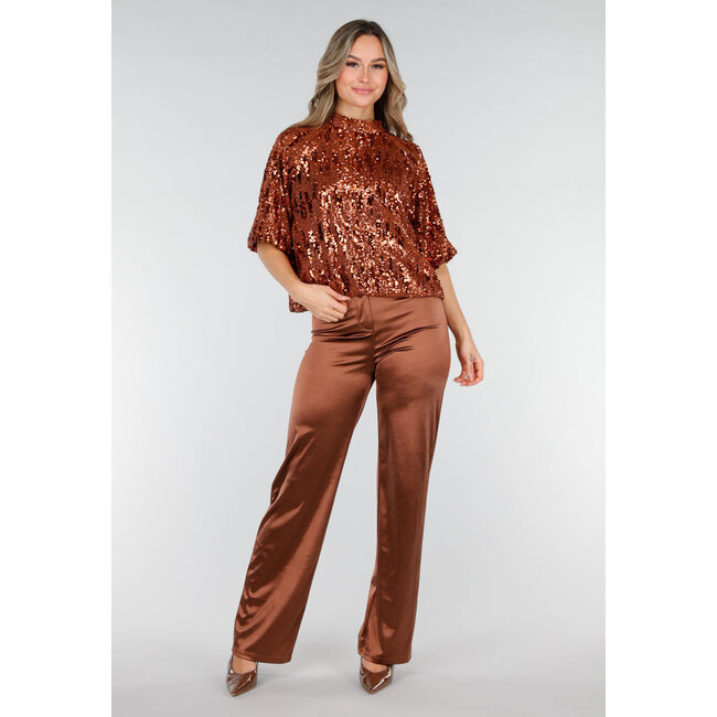 Bronzefarbenes Pailletten-Oberteil mit kurzen Ärmeln