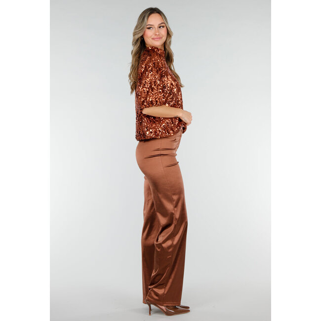 Bronzefarbenes Pailletten-Oberteil mit kurzen Ärmeln