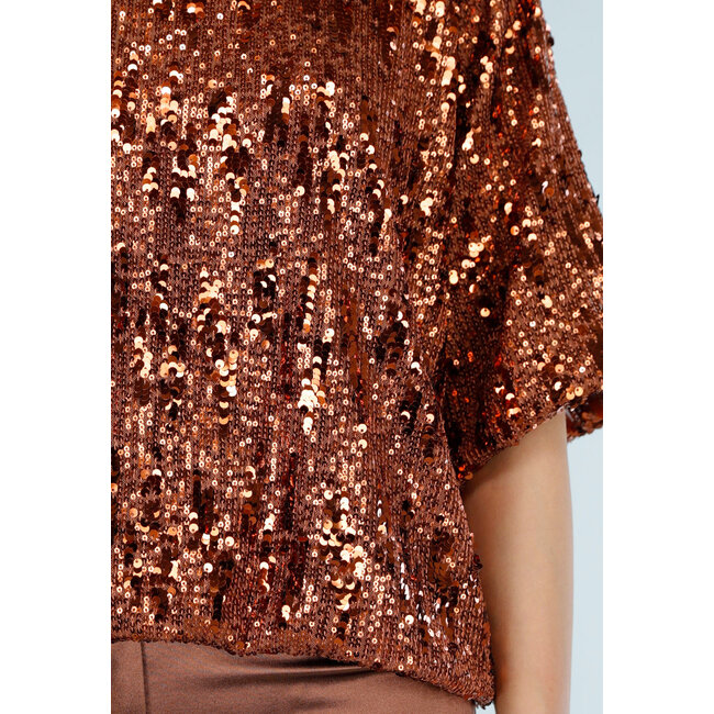 Bronzefarbenes Pailletten-Oberteil mit kurzen Ärmeln