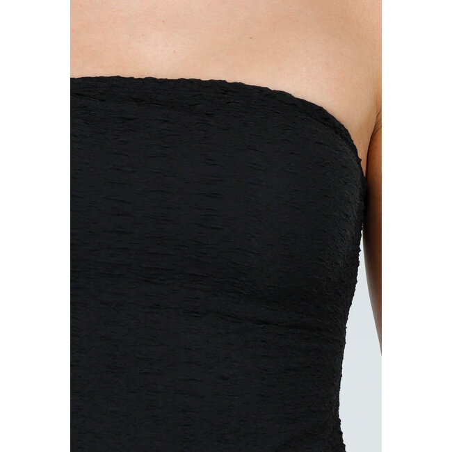 Schwarzes trägerloses Midikleid mit Schlitz und Stretch