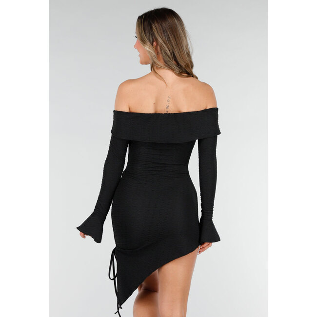 Schwarzes kurzes Off-Shoulder-Bodycon-Kleid mit Stretch