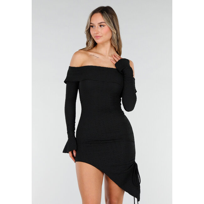 Schwarzes kurzes Off-Shoulder-Bodycon-Kleid mit Stretch