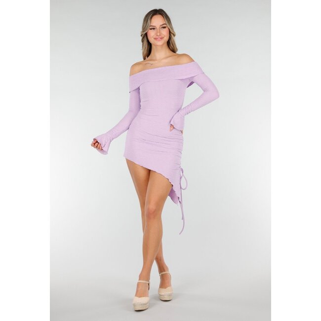 Lila kurzes Off-Shoulder-Bodycon-Kleid mit Stretch