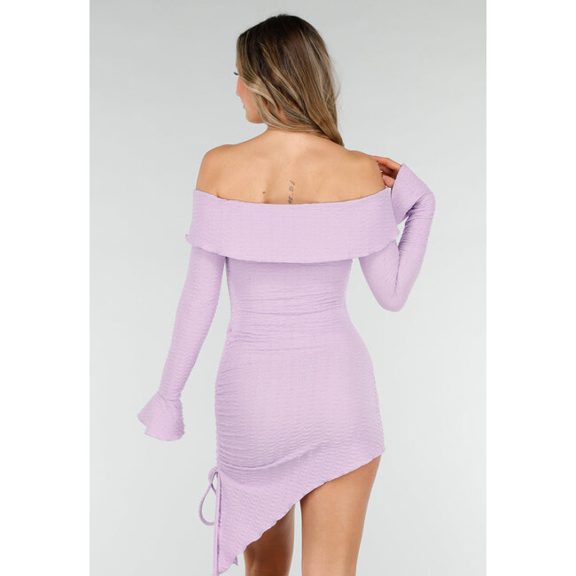 Lila kurzes Off-Shoulder-Bodycon-Kleid mit Stretch