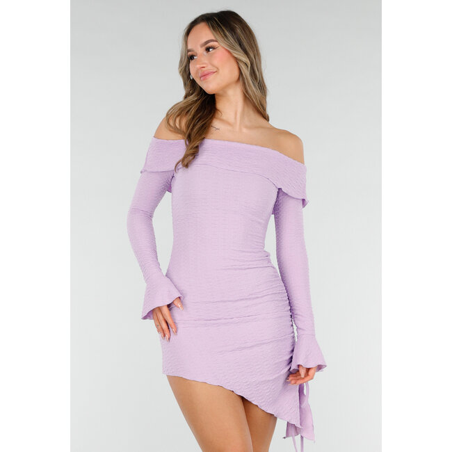 Lila kurzes Off-Shoulder-Bodycon-Kleid mit Stretch