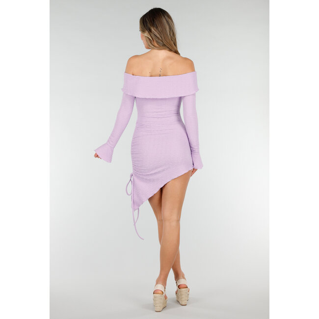 Lila kurzes Off-Shoulder-Bodycon-Kleid mit Stretch