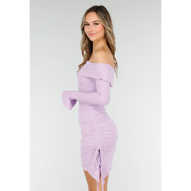 Lila kurzes Off-Shoulder-Bodycon-Kleid mit Stretch