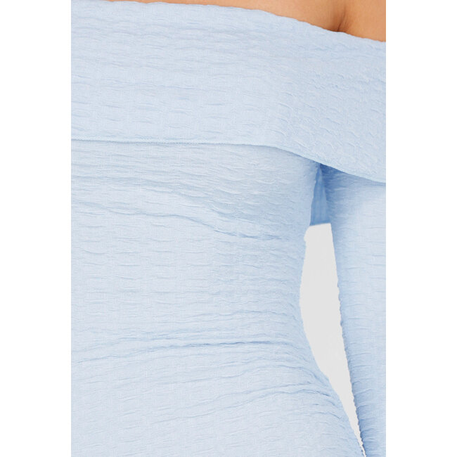 Hellblaues kurzes Off-Shoulder-Bodycon-Kleid mit Stretch