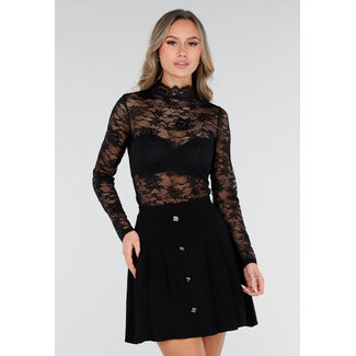 Schwarzer Spitzenbody mit langen Ärmeln