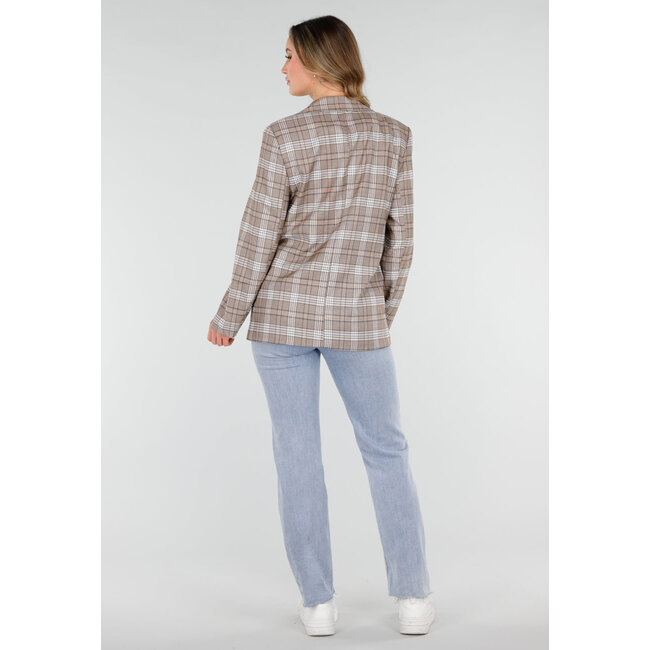 Beige karierter Blazer mit Schulterpolstern