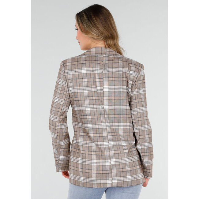 Beige karierter Blazer mit Schulterpolstern