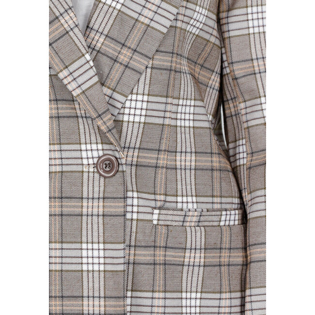 Beige karierter Blazer mit Schulterpolstern