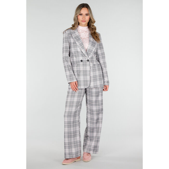 Grau-rosa karierter Blazer mit Schulterpolstern
