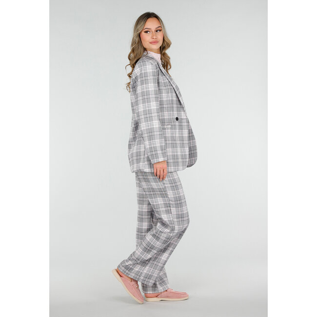 Grau-rosa karierter Blazer mit Schulterpolstern