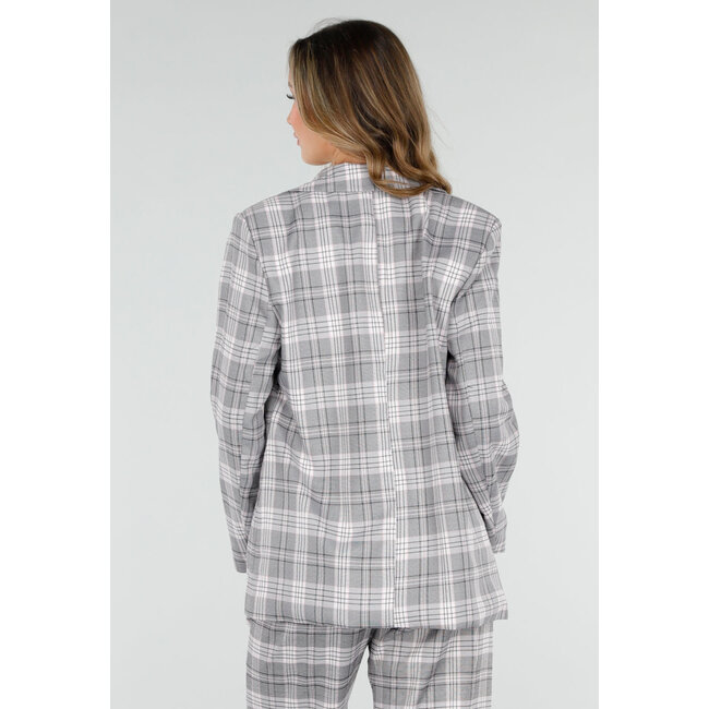 Grau-rosa karierter Blazer mit Schulterpolstern