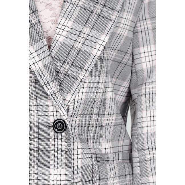 Grau-rosa karierter Blazer mit Schulterpolstern