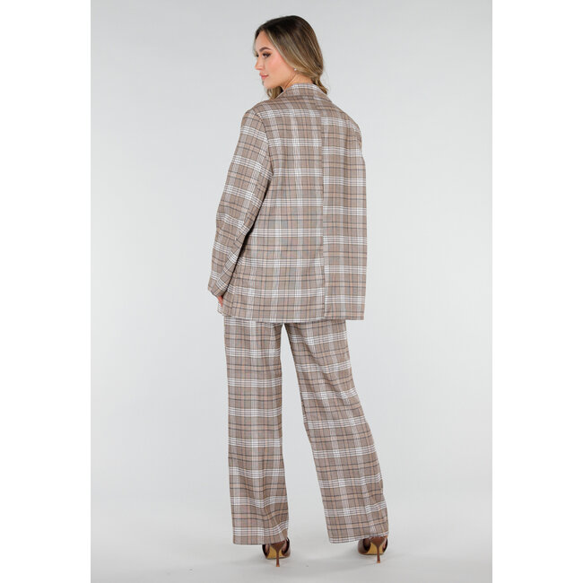 Beige karierter Blazer mit Schulterpolstern